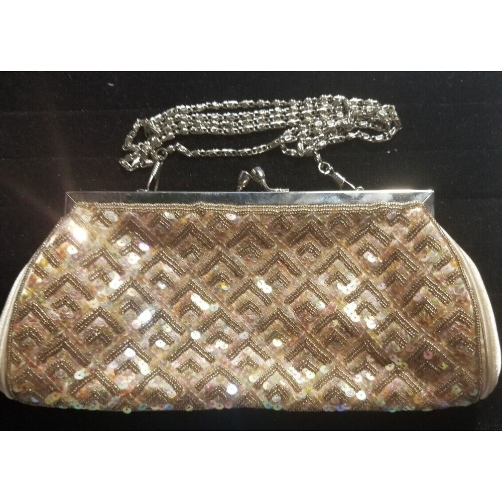 Vintage Designer Carlos Fellini Handbag Nite Bags Clutch Sequin & Beaded Elegant